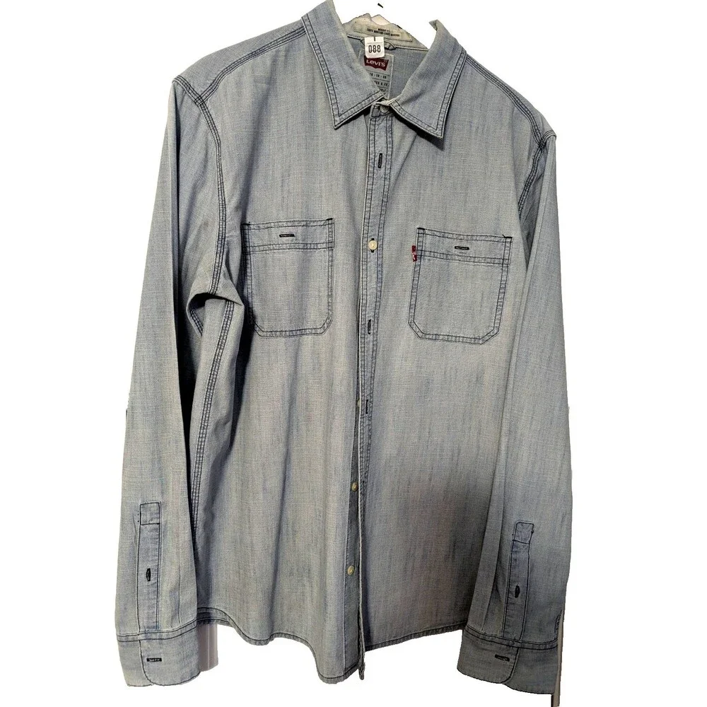Levi Strauss Blue Denim Long Sleeve Shirt Mens XL